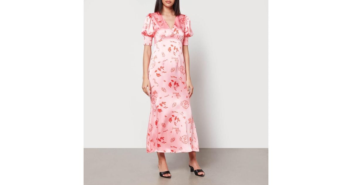 Never Fully Dressed La Mer Printed Satin Dress in Pink | Lyst
