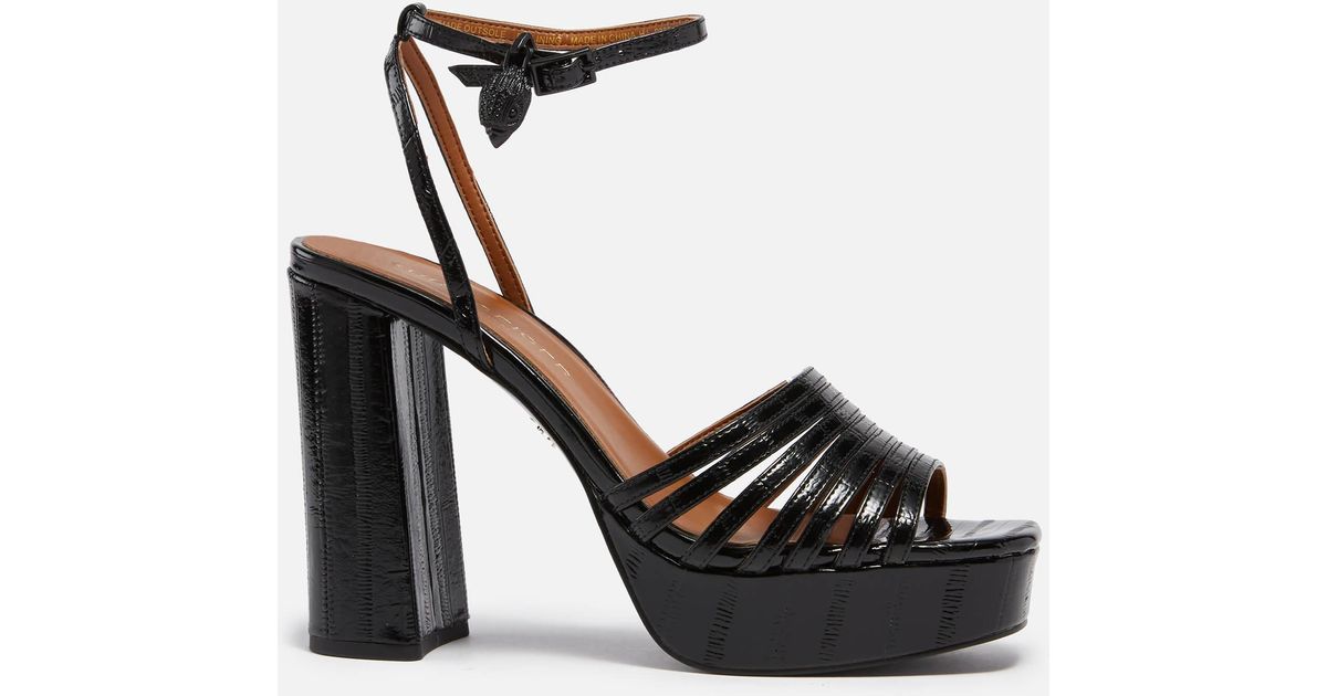 Kurt Geiger Leather Pierra Patent Platform Sandals in Black | Lyst