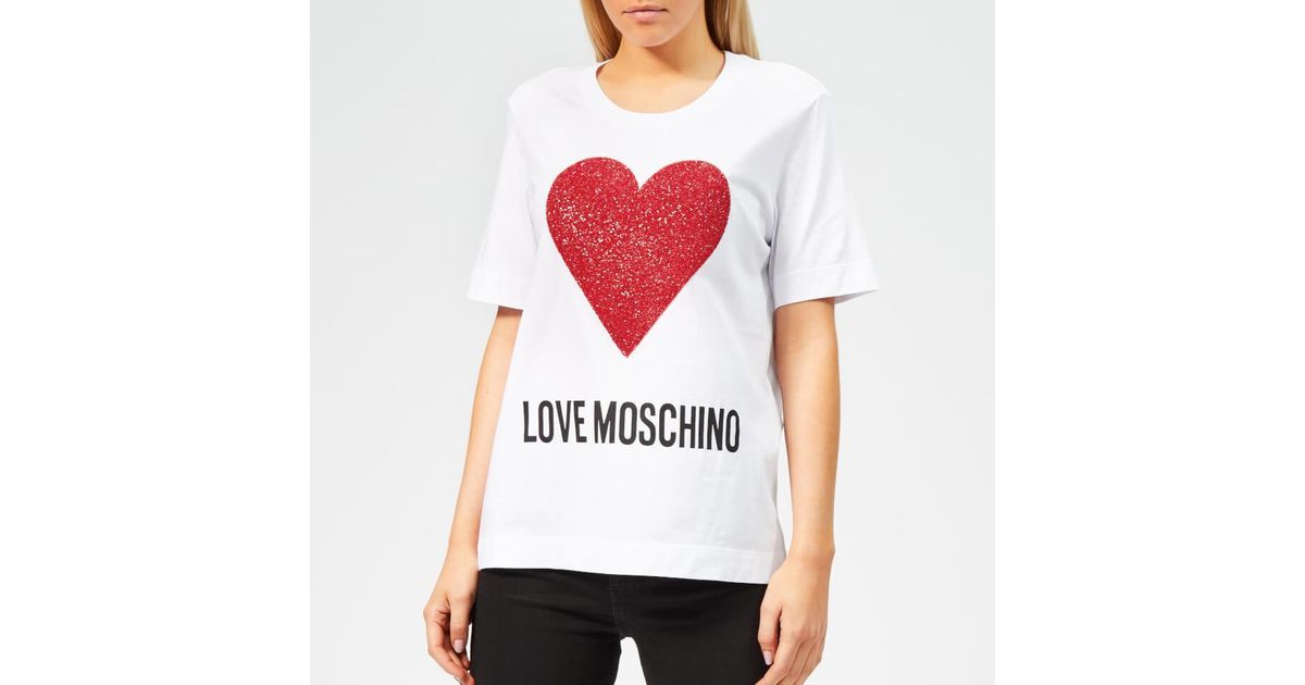 Love Moschino Heart Logo T-shirt in White | Lyst