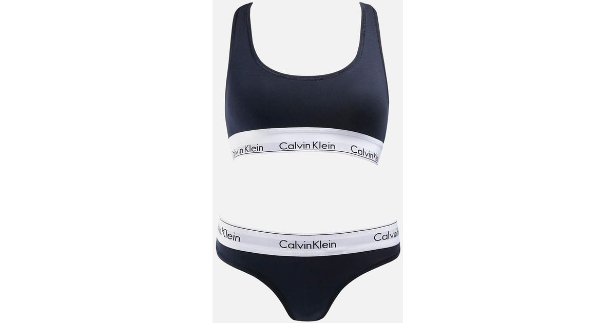 Calvin Klein Underwear Cotton-blend Unlined Bra And Thong Set in Black