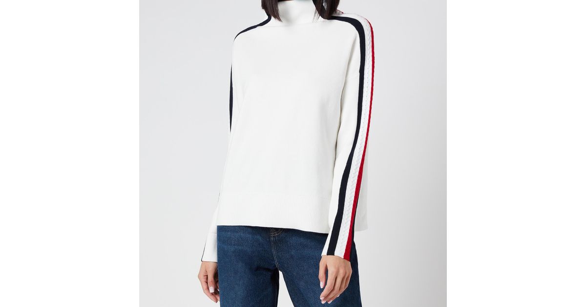 Tommy Hilfiger Cotton Side Stripe Mock Neck Sweater in White | Lyst