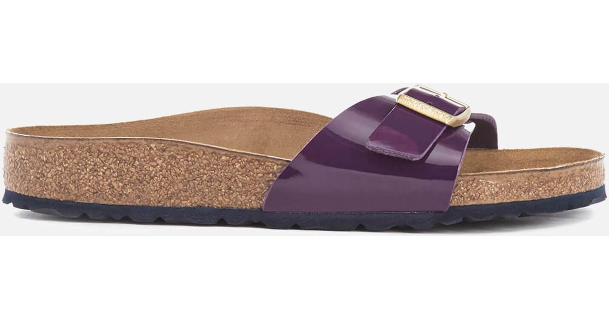 Birkenstock Leather Women's Madrid Patent Slim Fit Single Strap Sandals in Purple | Lyst