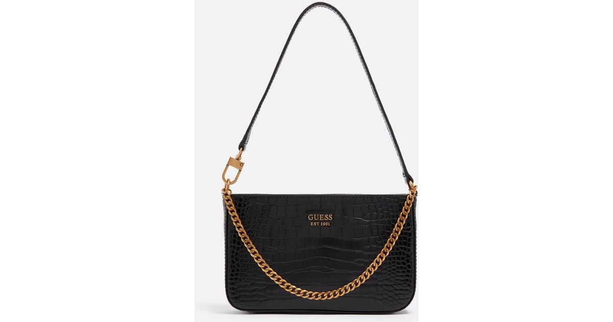 Guess Katey Crocstyle Mini Faux Leather Shoulder Bag in Black Lyst