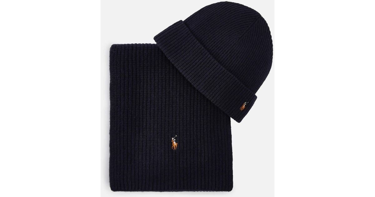 Polo Ralph Lauren Wool-blend Hat And Scarf Set in Blue for Men | Lyst