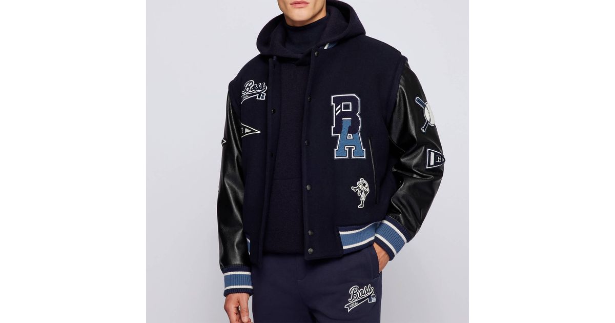 BOSS X Russell Athletic Carsity Varsity Jacket in Blue for Men