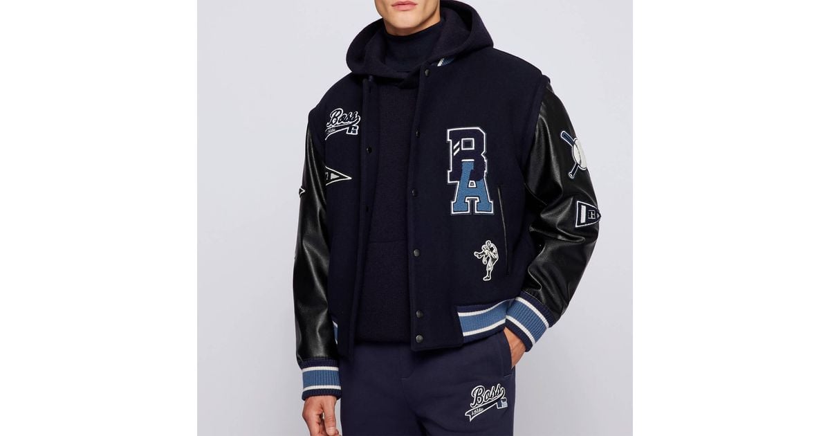 BOSS X Russell Athletic Carsity Varsity Jacket in Blue for Men