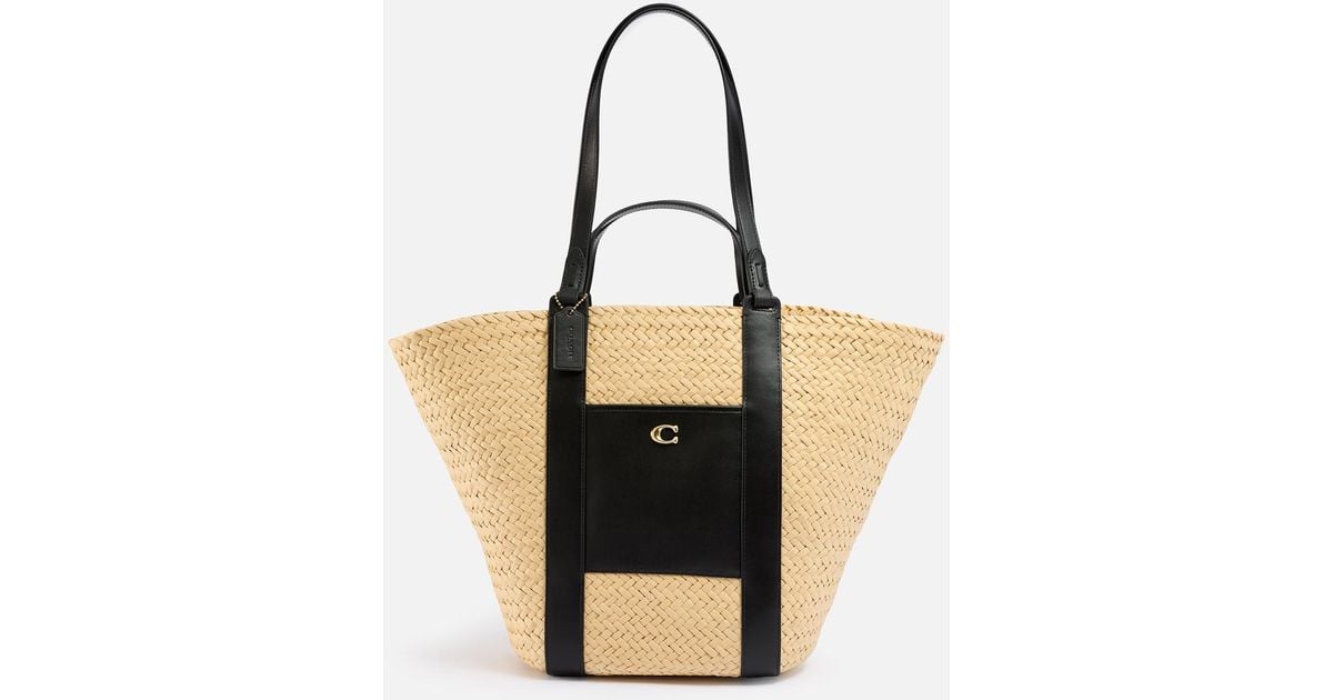 COACH Straw Pocket Tote Bag in Black Lyst