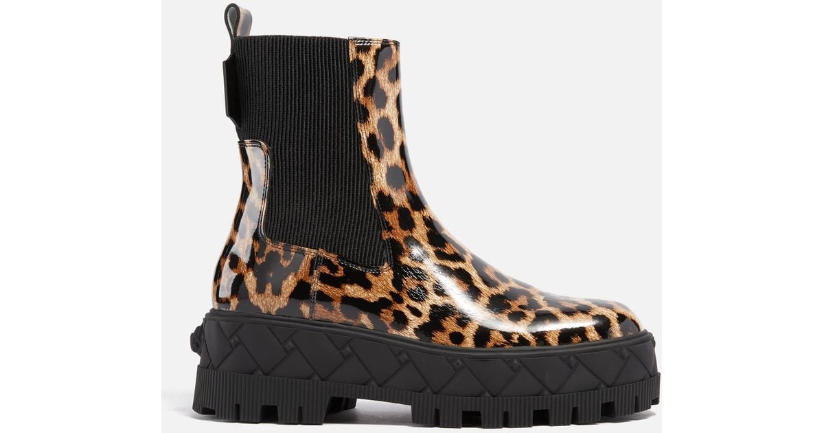 Kurt Geiger Patent Leopardprint Leather Chelsea Boots in Tan (Black