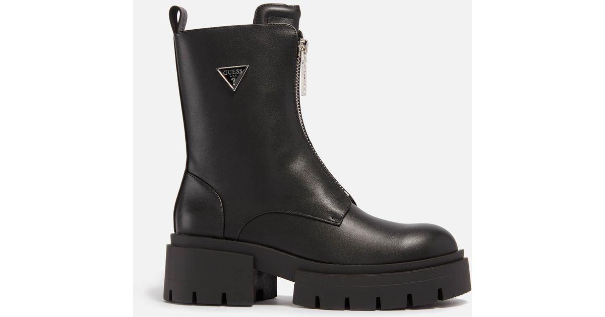 Guess Leila Zip Front Faux Leather Boots in Black Lyst UK