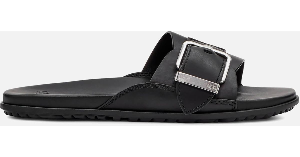 UGG Solivan Buckle Leather Slide Sandals in Black Save 2 Lyst Australia