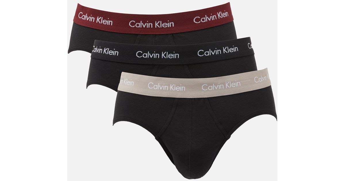 Calvin Klein Three-pack Stretch Cotton-jersey Hip Briefs in Black for Men