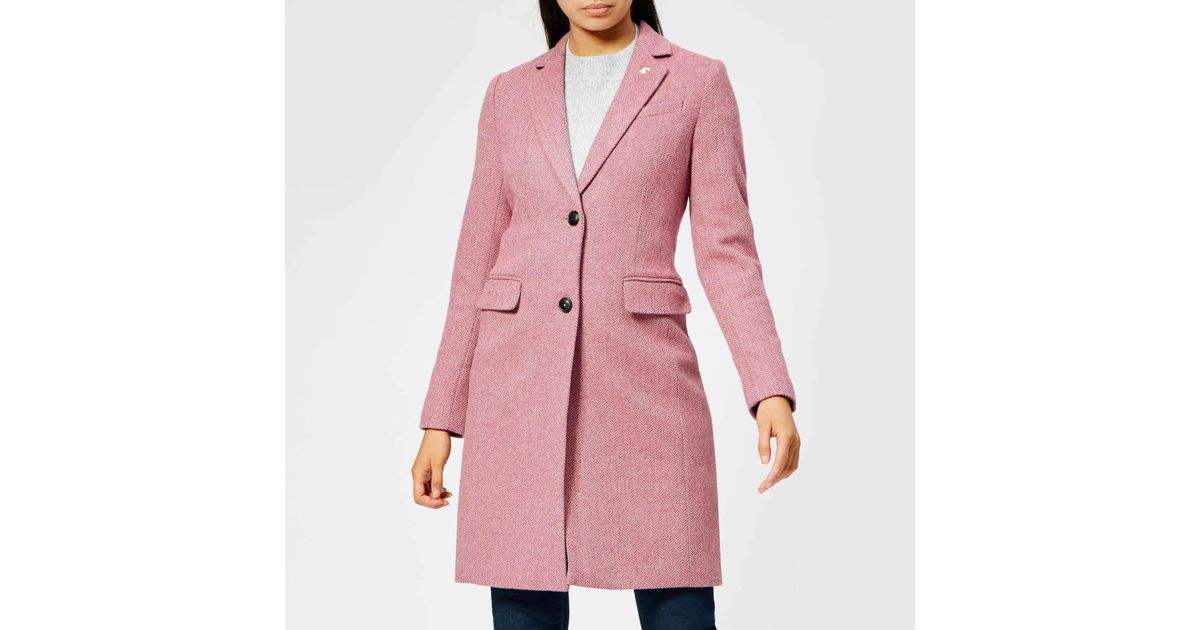 Joules Cheltenham Longline Herringbone Coat in Pink Lyst UK