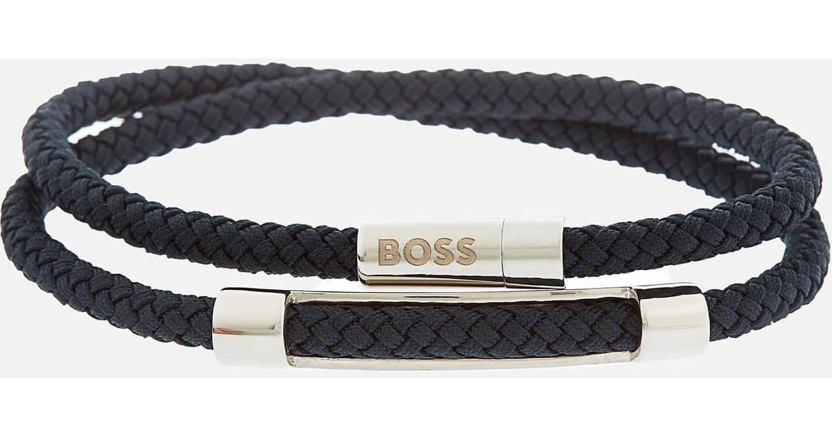 BOSS Double-wrap Braided Leather Cuff With Push-lock Closure in Black for  Men | Lyst