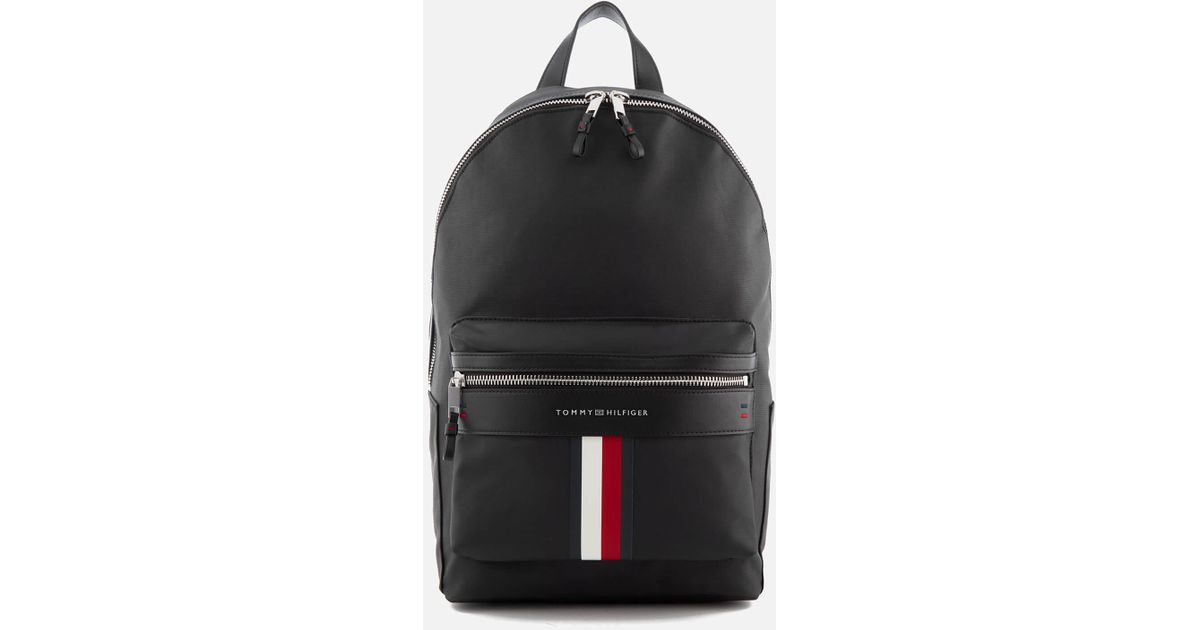 tommy hilfiger black leather backpack