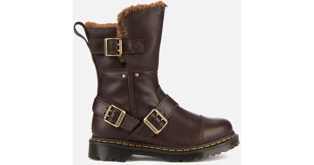 Dr. Martens Kristy Mid Leather Biker Boots in Brown | Lyst