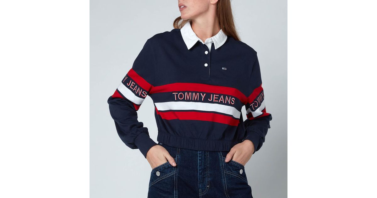 Tommy Hilfiger Cotton Tjw Crop Rugby Polo in Navy/Red (Blue) | Lyst