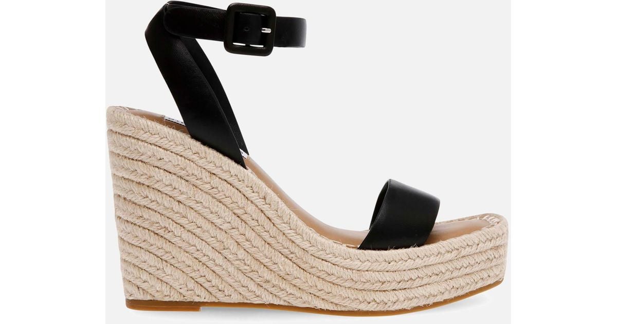 Steve Madden Upstage Leather Wedge Sandals in Black | Lyst