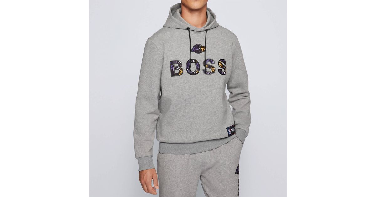 Los Angeles Lakers Hugo Boss Court Tri-Blend Pullover Hoodie - Heathered  Gray