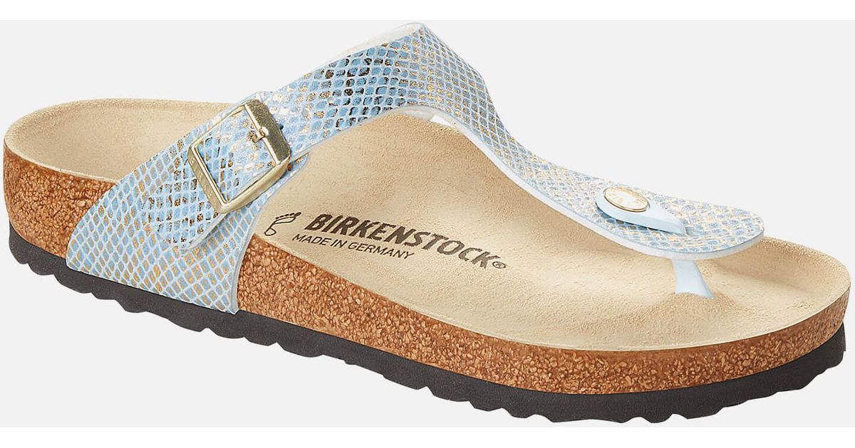 Birkenstock Leather Gizeh Slim Fit Shiny Python Toe Post Sandals in Blue |  Lyst