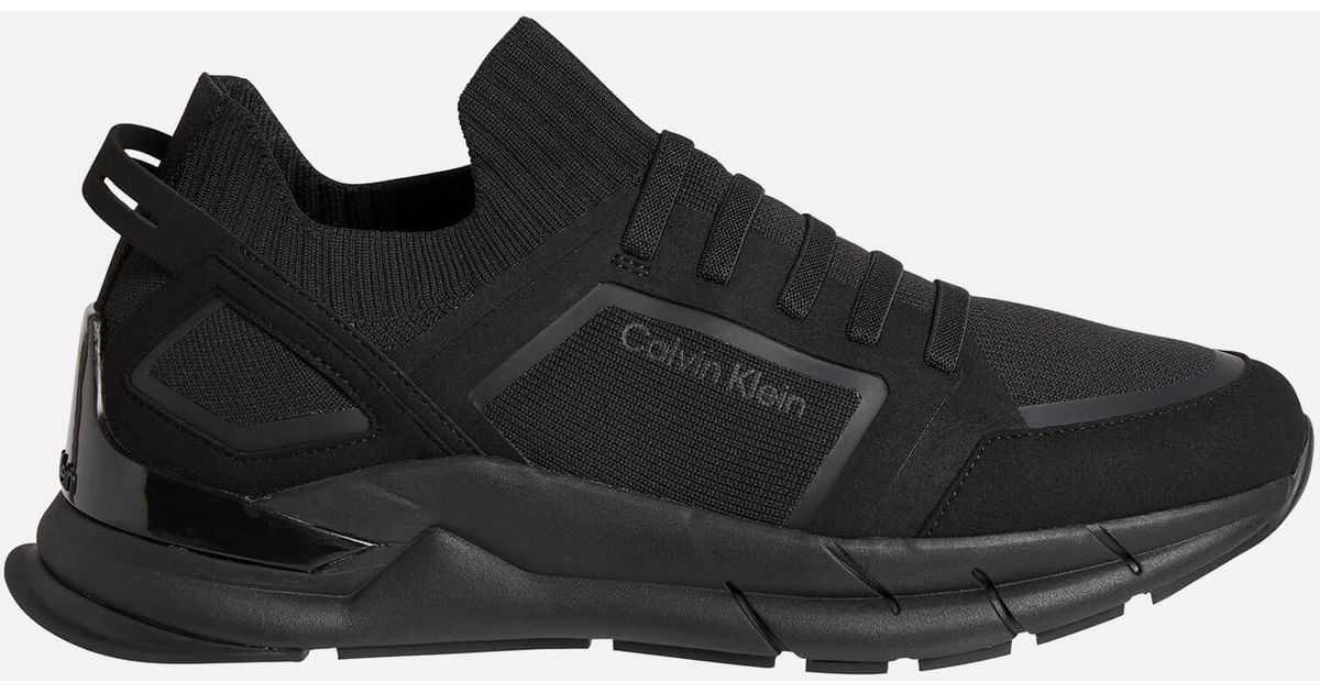 Calvin Klein Leather Mix Running Style Trainers in Black for Men | Lyst