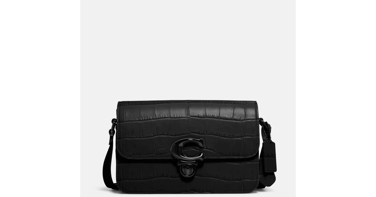 COACH Embossed Croc Studio Shoulder Bag in Black | Lyst