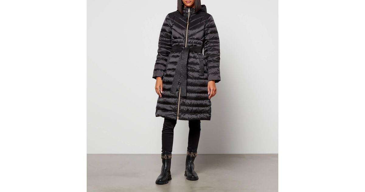 MICHAEL Michael Kors Long Fitted Puffer Jacket in Black | Lyst