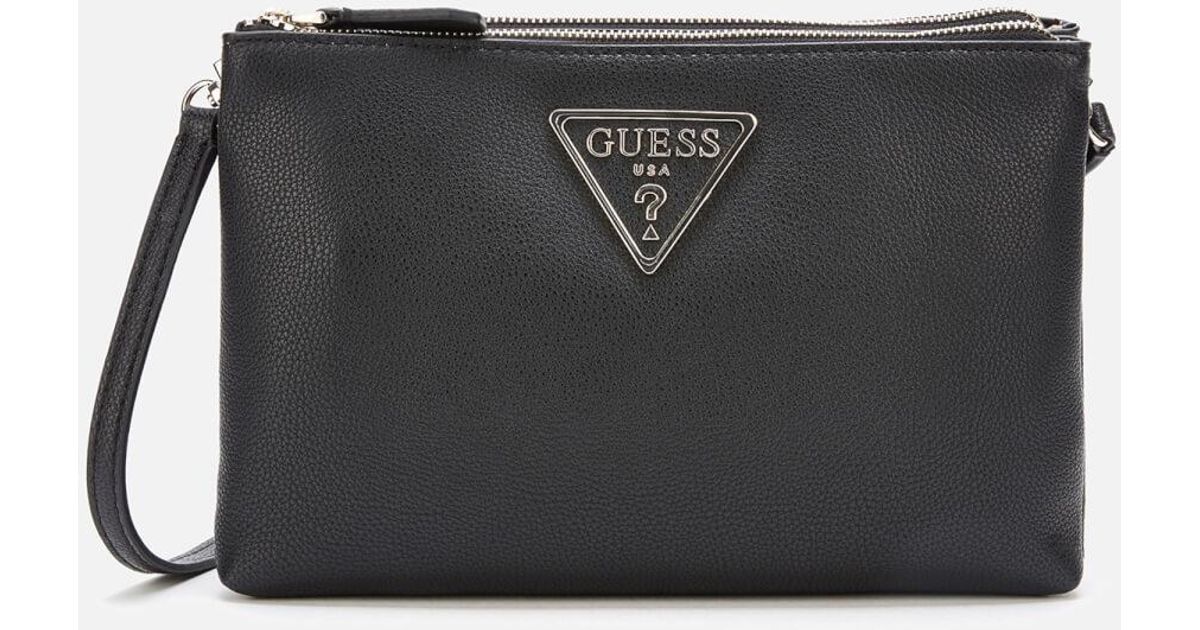 Guess Leather Michy Mini Double Zip Cross Body Bag in Black | Lyst