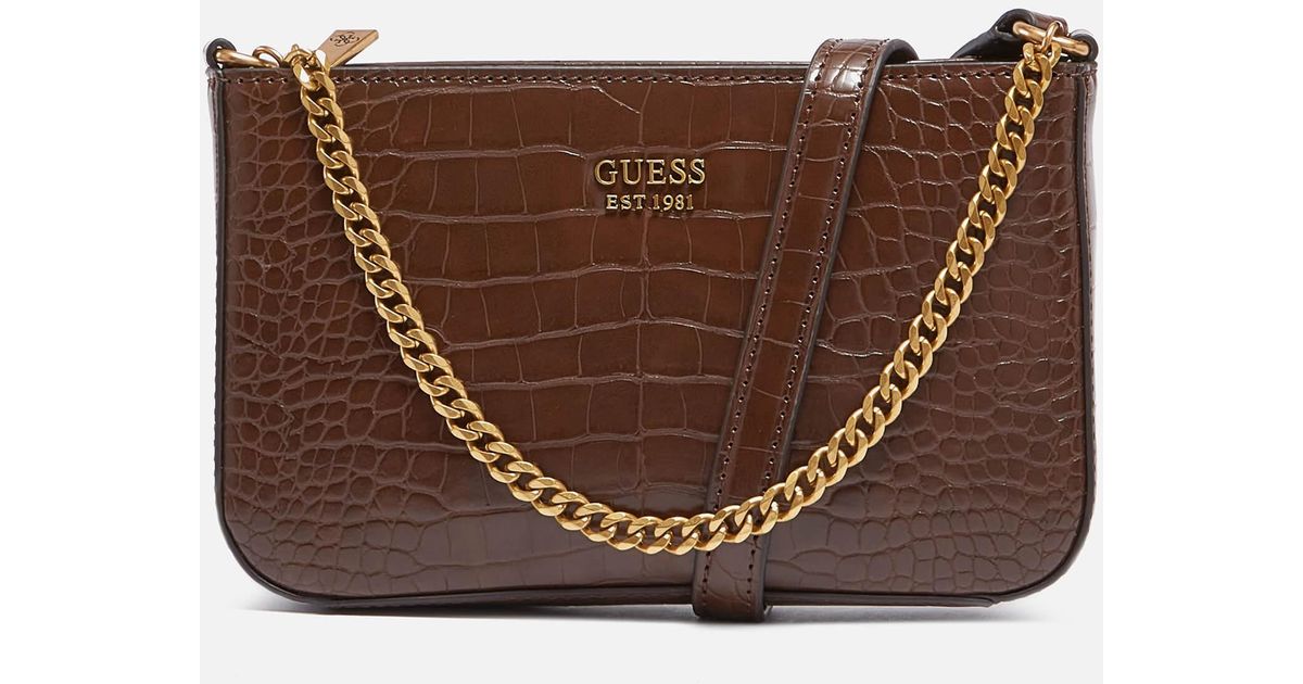 Guess Katey Croc Mini Top Zip Shoulder Bag in Brown | Lyst