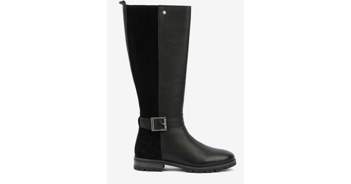 Barbour Alisha Knee High Leather And Suede-blend Boots in Black | Lyst UK
