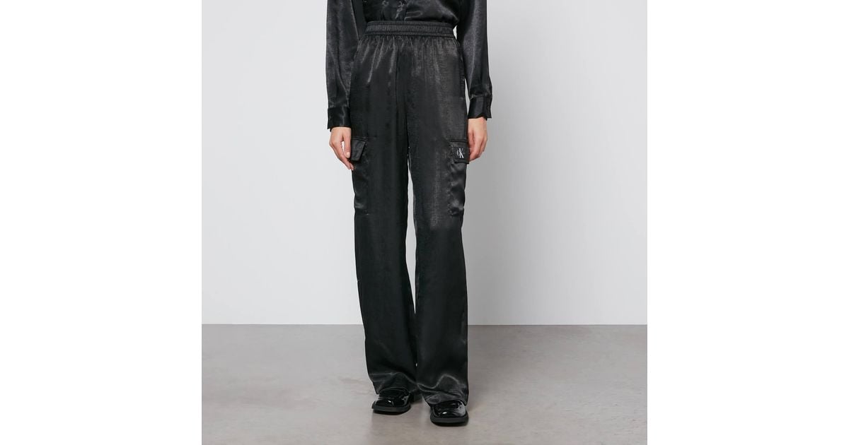 Calvin Klein Satin Logo Elastic Cargo Pants in Black | Lyst