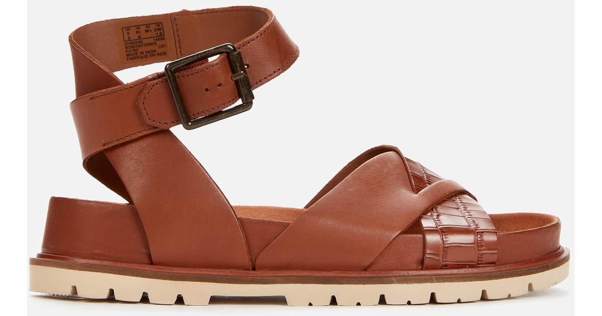 Clarks Orianna Cross Leather Sandals in Brown | Lyst