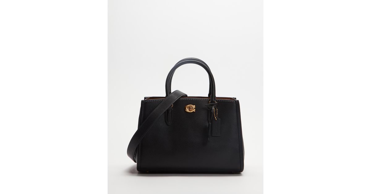 COACH Polished Pebble Leather Brooke Carryall 28 Tote Bag in Black