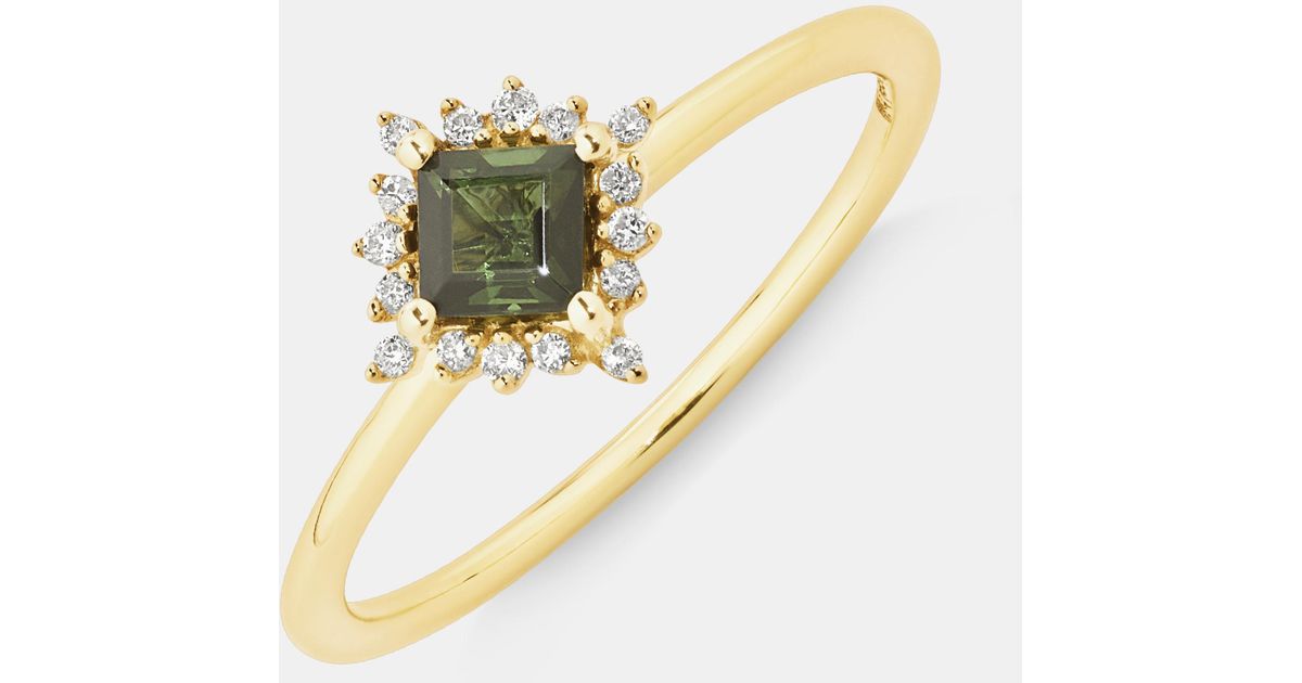 Michael Hill Ring With Green Tourmaline & Diamonds In 10kt Gold in