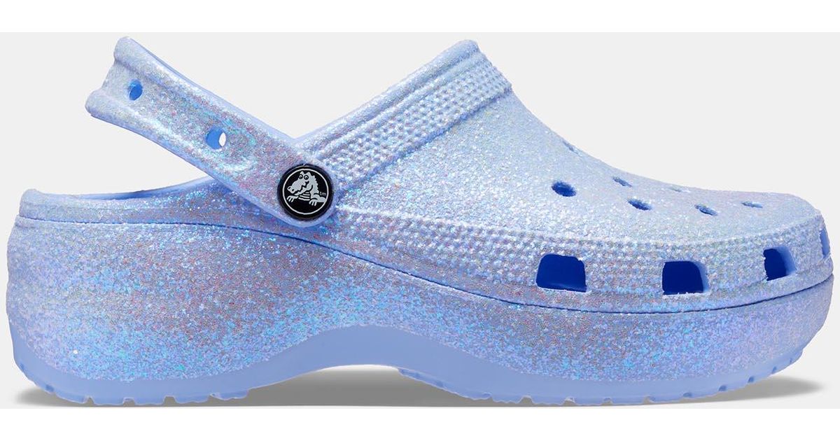 Crocs Classic Platform Glitter Clogs in Blue Lyst Australia