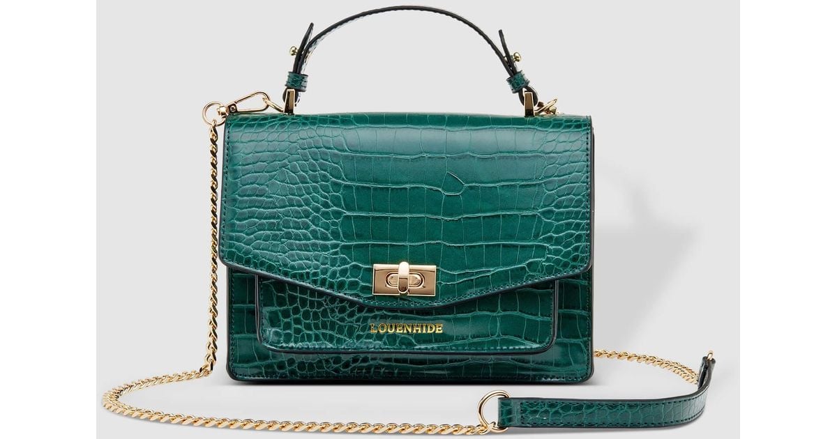 Louenhide Leather Amelia Recycled Crossbody Bag in Croc Forest Green