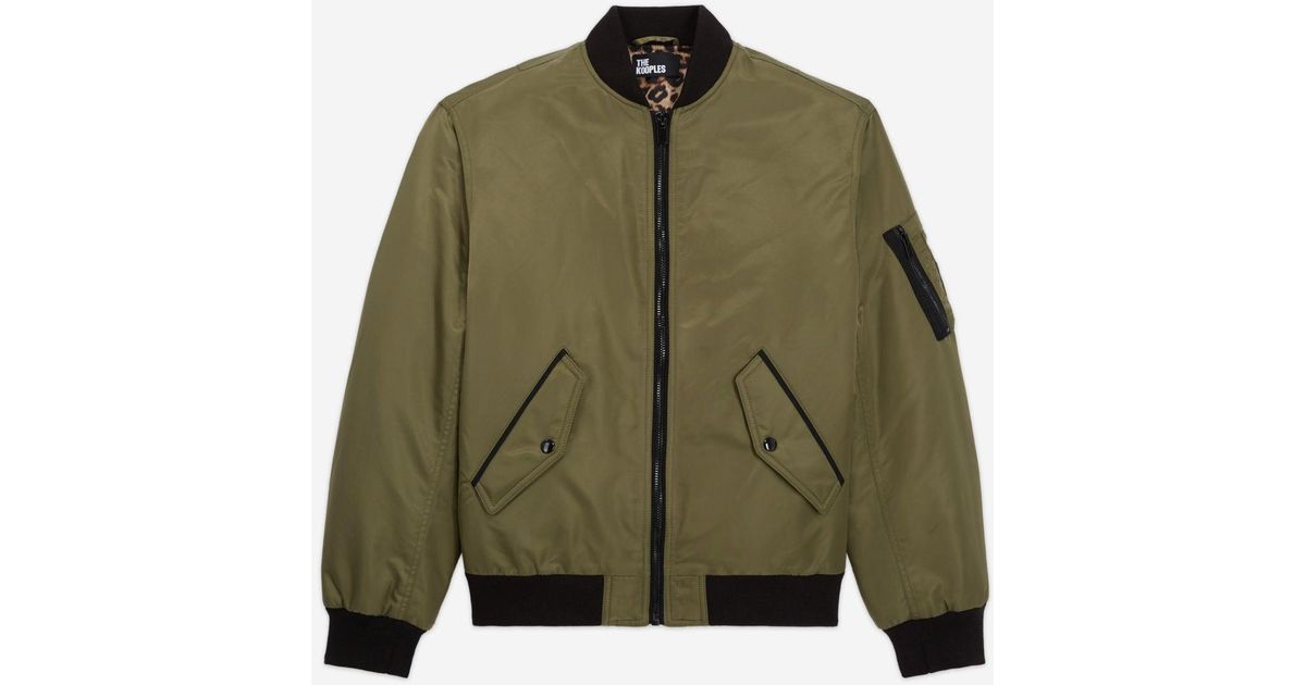 The Kooples Khaki Bomber Jacket With Leopard Lining - Men in Green for ...