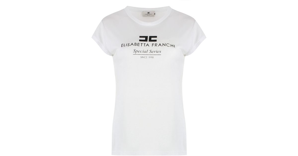 関税込◆ELISABETTA FRANCHI◆ロゴモチーフ付き 半袖 Tシャツ Elisabetta Franchi Black T-shirt Cotton Crew neck with