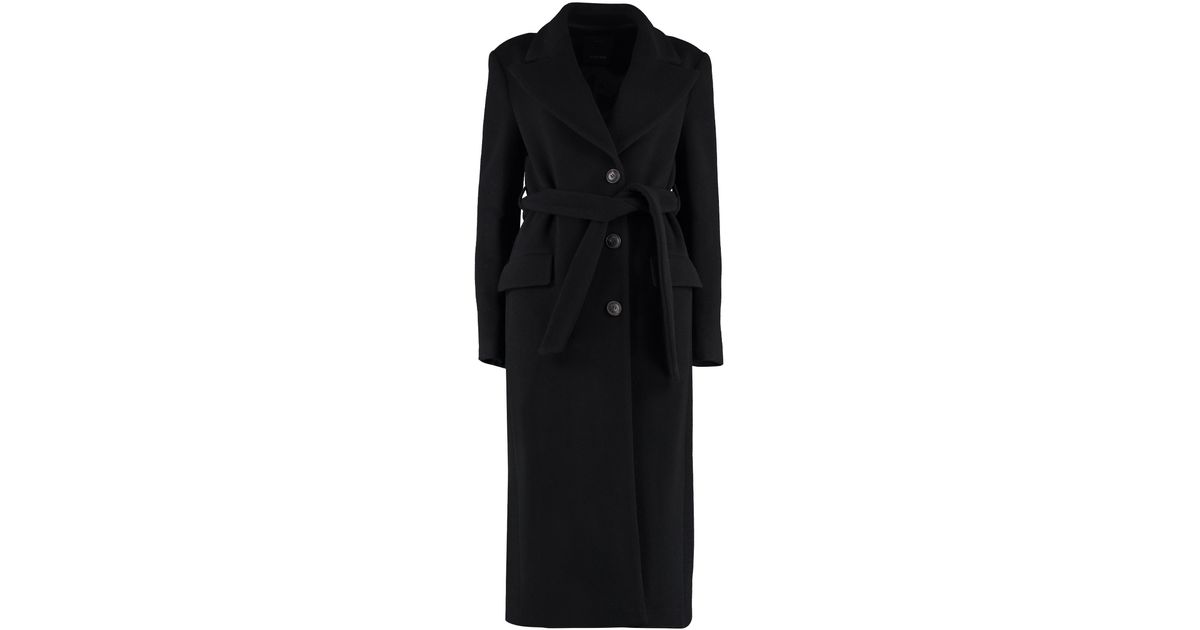 Pinko Martini Wool And Cashmere Coat in Black | Lyst