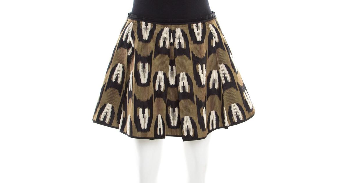 Louis Vuitton Green Fuzzy Wool Embroidered Pleated Jacquard Mini Skirt S - Lyst