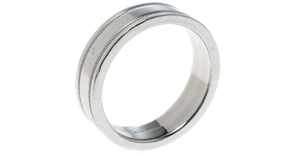 Tiffany Co Essential Double Milgrain Platinum Wedding Band Ring