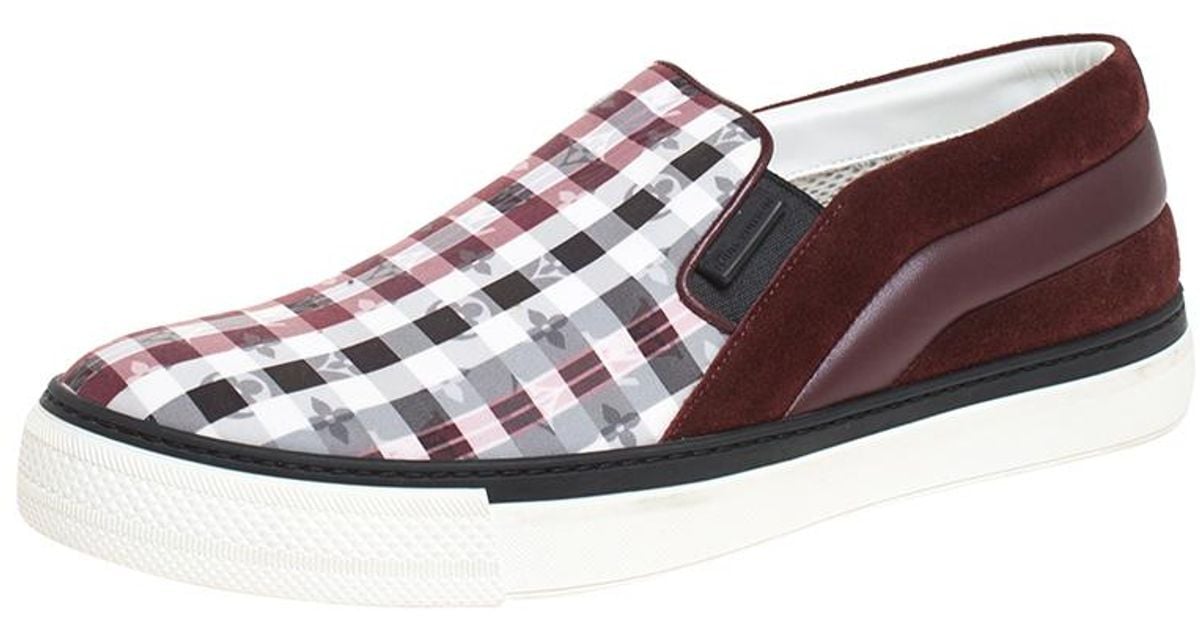 Louis Vuitton Multicolor Checkered Monogram Fabric, Leather And Suede Twister Slip-on Sneakers ...