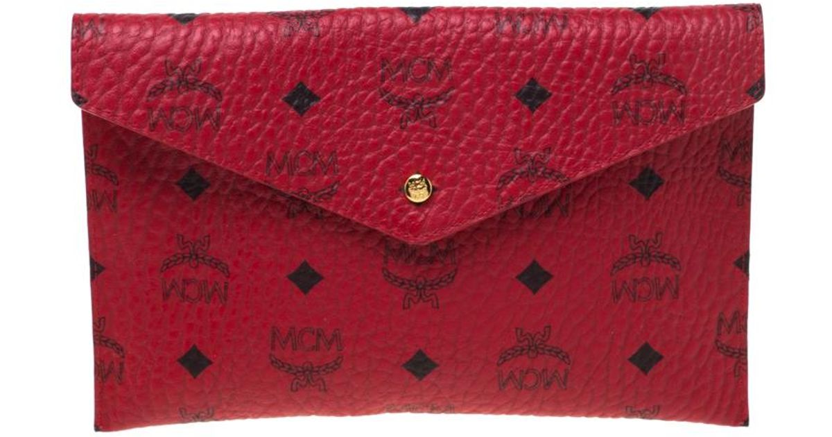 MCM Red Visetos Leather Envelope Clutch - Lyst