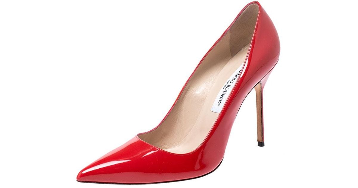 Manolo Blahnik Red Patent Leather Bb Pointed Toe Pumps Size 37 - Lyst
