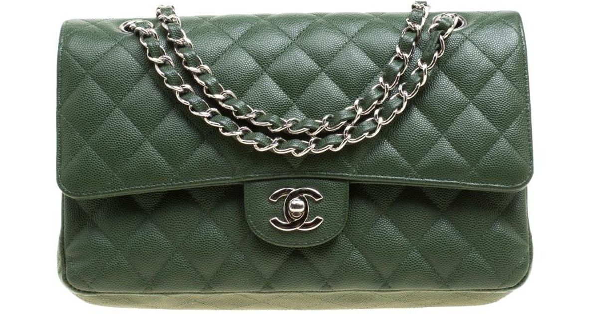 Chanel Green Quilted Caviar Leather Medium Classic Double Flap Bag