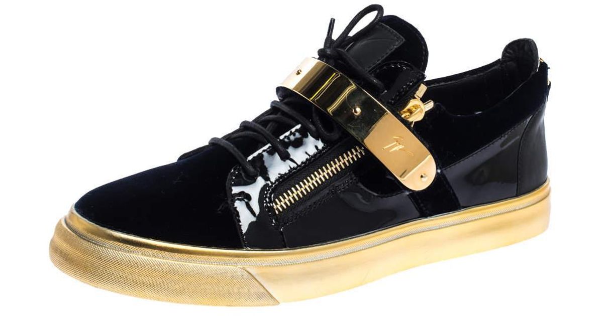 Giuseppe Zanotti Black/gold Velvet And Leather Coby High Top Sneakers ...