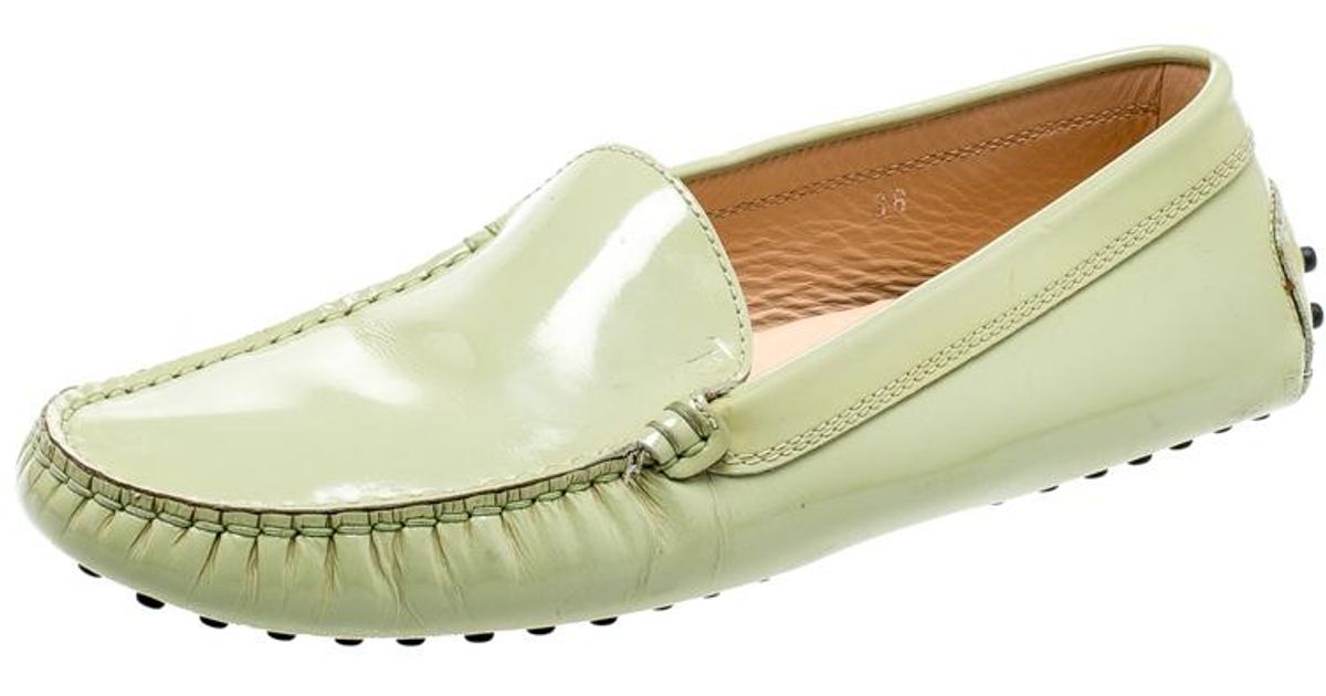 Tod's Light Green Patent Leather Loafers Size 38 - Lyst