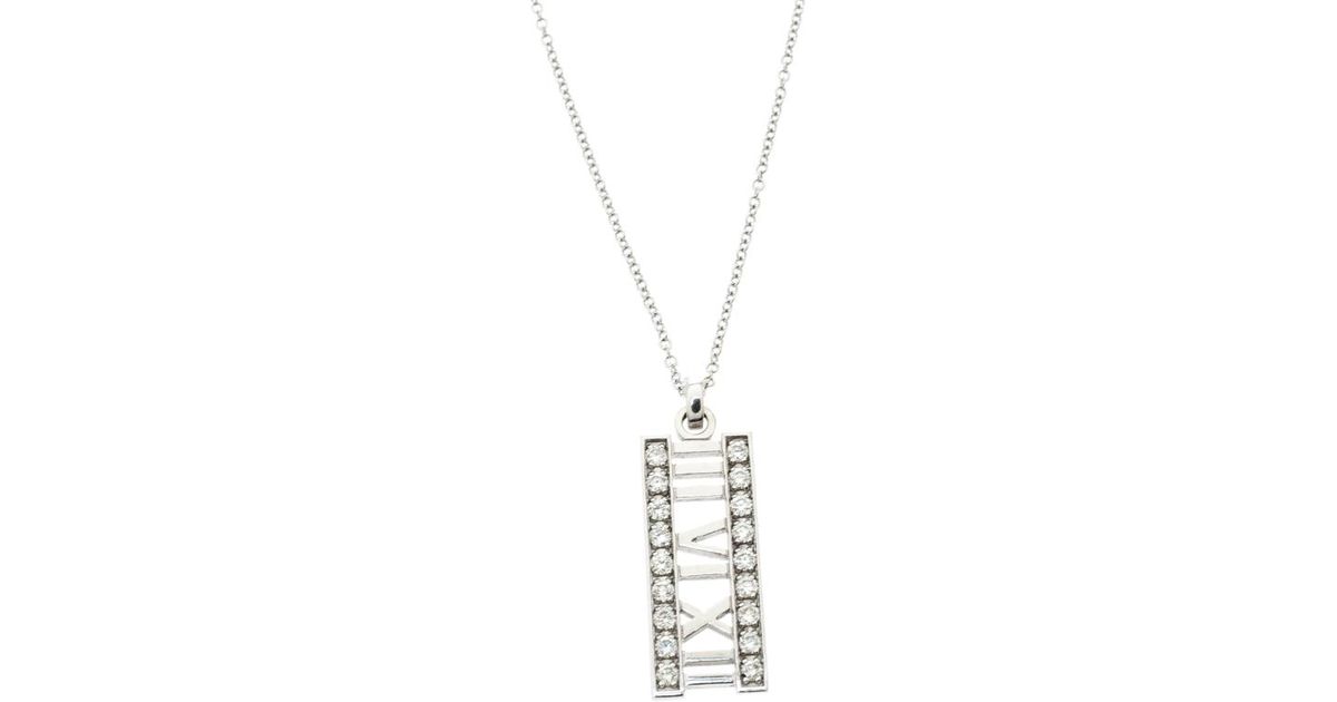 Tiffany Co Metallic Atlas Diamond 18k White Gold Open Bar Pendant Necklace - Tiffany Atlas Pendant White Gold Tiffany Co Metallic Atlas Diamond 18k White Gold Open Bar Pendant Necklace - Tiffany Atlas Pendant White Gold