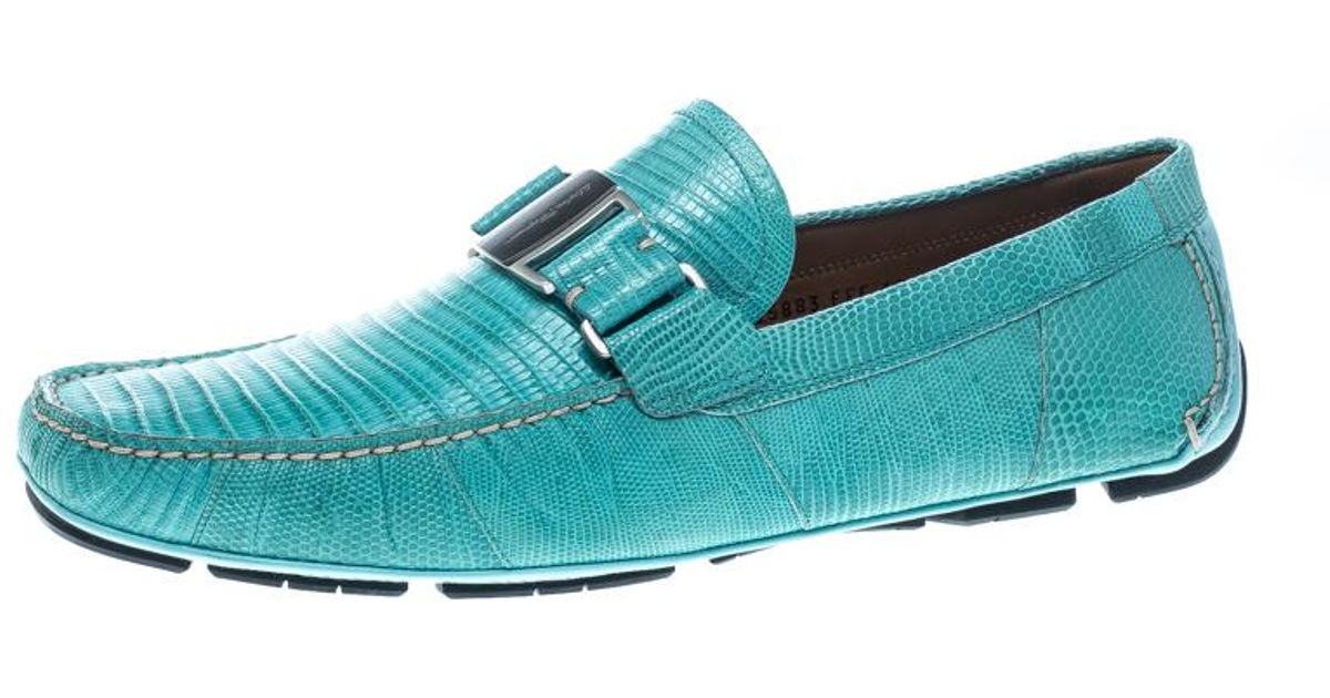 Ferragamo Leather Aqua Green Lizard Sardegna Loafers Size 43 in Blue ...