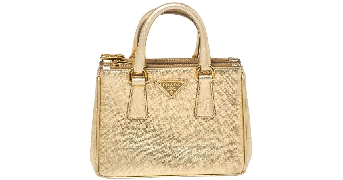 Prada Gold Saffiano Lux Leather Galleria Mini Bag in Metallic - Lyst