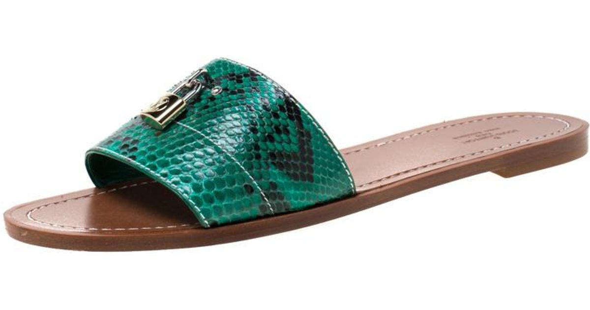 Louis Vuitton Dubai Exclusive Green Python Leather Lock It Flat Slides Size 42 - Lyst